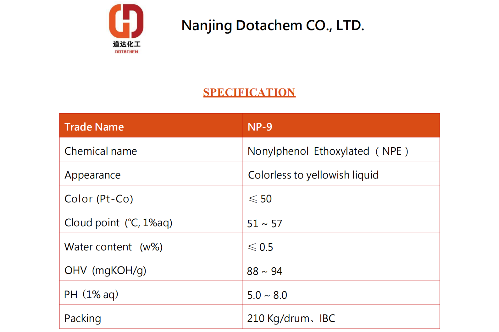 Nonylfenol Etoxylated-9-TDS-Dotachem